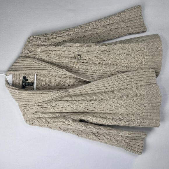 Ralph Lauren Cable Knit Cardigan Chunky Sweater Size M Wool & Angora
